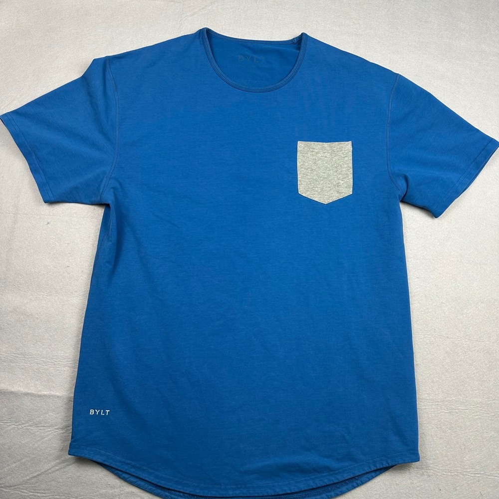 BYLT Drop-Cut Lux Pocket Tee Mens Size XL Royal Blue Grey Pocket T-Shirt